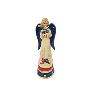 God Bless America Red White Blue Woman Angel Figurine 8.5"‎ Tall